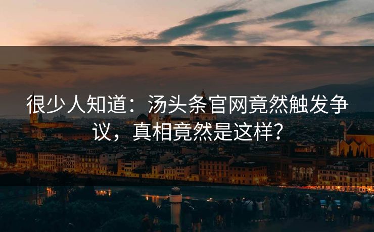 很少人知道：汤头条官网竟然触发争议，真相竟然是这样？
