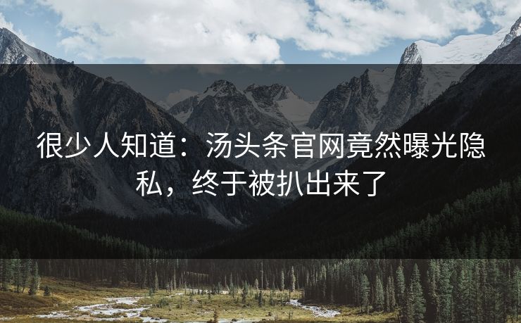 很少人知道：汤头条官网竟然曝光隐私，终于被扒出来了