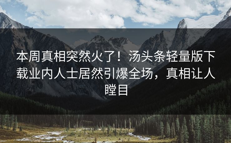 本周真相突然火了！汤头条轻量版下载业内人士居然引爆全场，真相让人瞠目