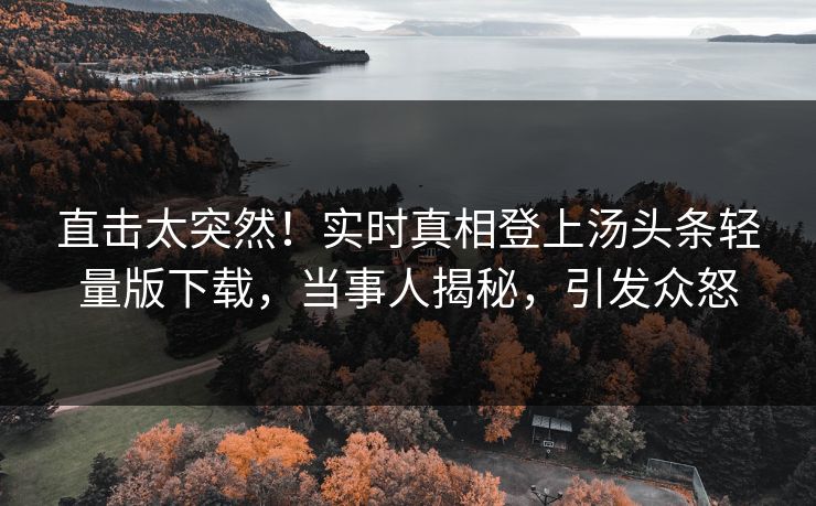 直击太突然！实时真相登上汤头条轻量版下载，当事人揭秘，引发众怒