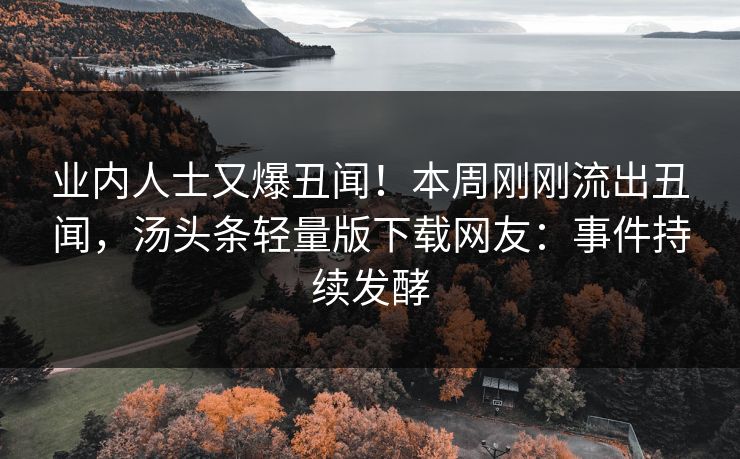 业内人士又爆丑闻！本周刚刚流出丑闻，汤头条轻量版下载网友：事件持续发酵