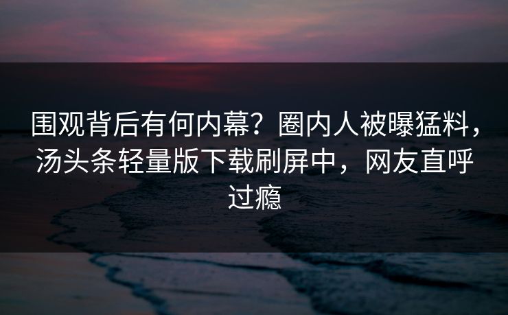 围观背后有何内幕？圈内人被曝猛料，汤头条轻量版下载刷屏中，网友直呼过瘾