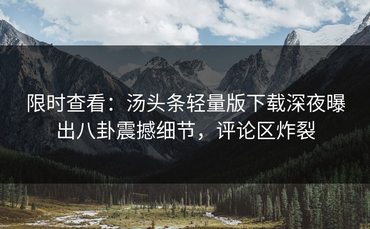 限时查看：汤头条轻量版下载深夜曝出八卦震撼细节，评论区炸裂