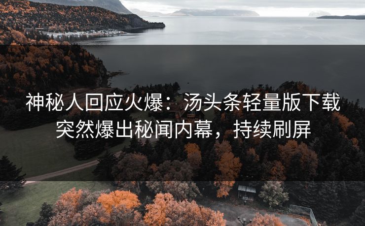 神秘人回应火爆：汤头条轻量版下载突然爆出秘闻内幕，持续刷屏