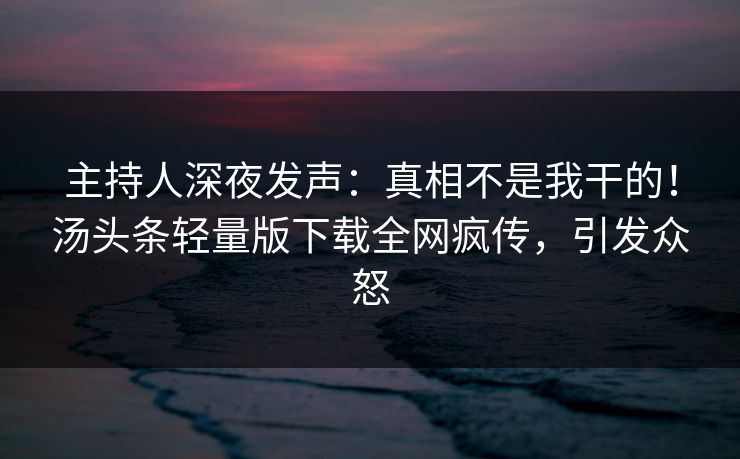 主持人深夜发声：真相不是我干的！汤头条轻量版下载全网疯传，引发众怒