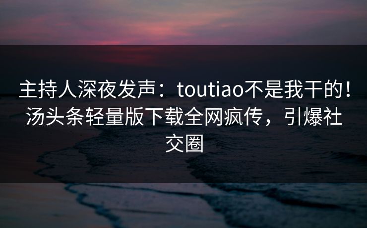主持人深夜发声：toutiao不是我干的！汤头条轻量版下载全网疯传，引爆社交圈