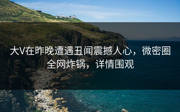大V在昨晚遭遇丑闻震撼人心，微密圈全网炸锅，详情围观