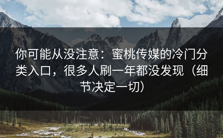 你可能从没注意：蜜桃传媒的冷门分类入口，很多人刷一年都没发现（细节决定一切）